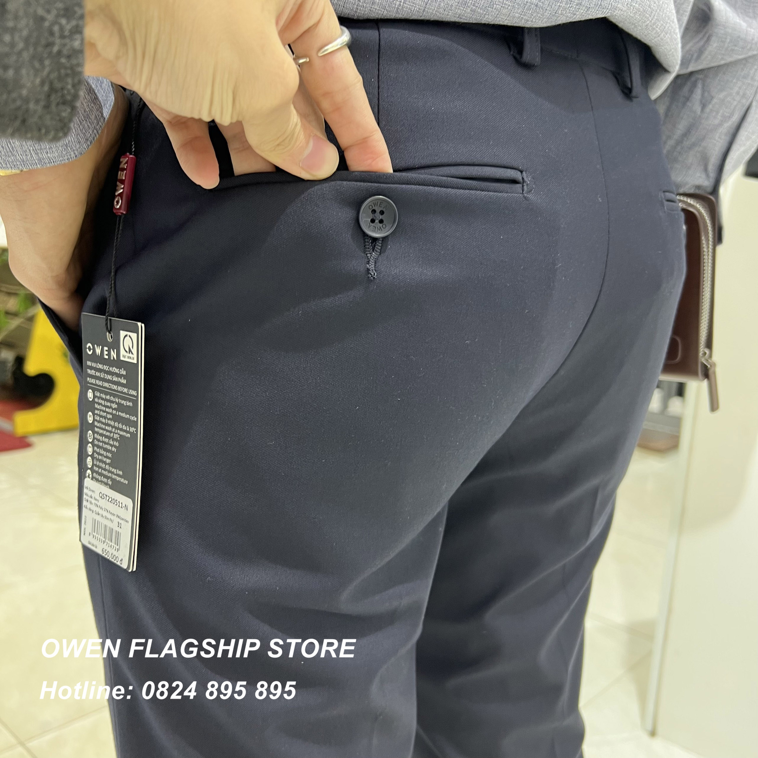 OWEN - Quần âu nam công sở dáng SLIMFIT màu Navy có trợ cạp co dãn mã QST220511-N