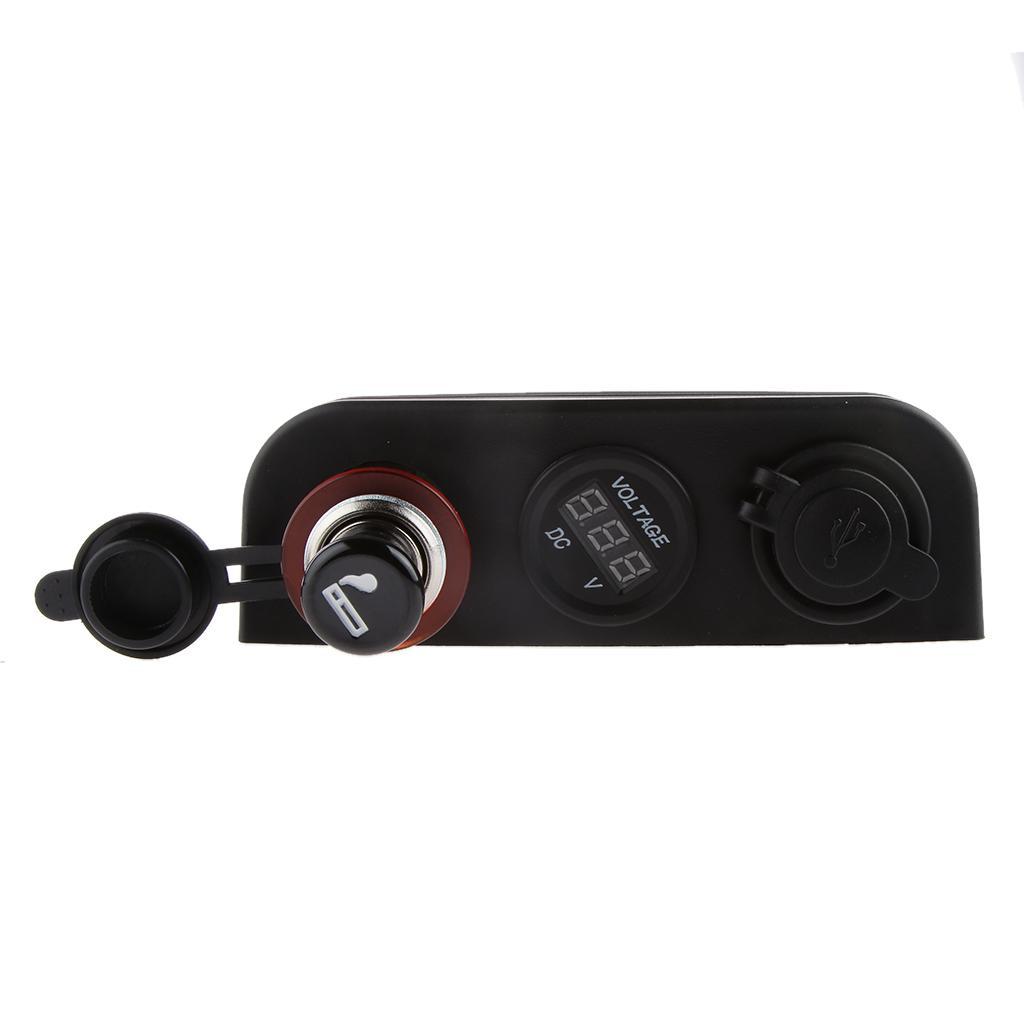 Dual USB Car Charger Socket + Cigarette Lighter + Red LED Digital Voltmeter