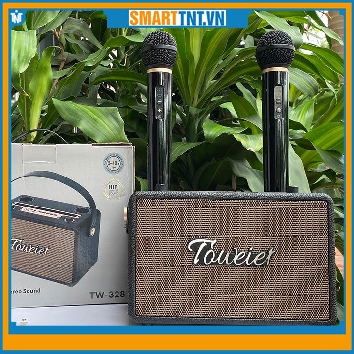 Loa xách tay bluetooth Toweier TW-328 kèm 2 micro không dây hát karaoke mới