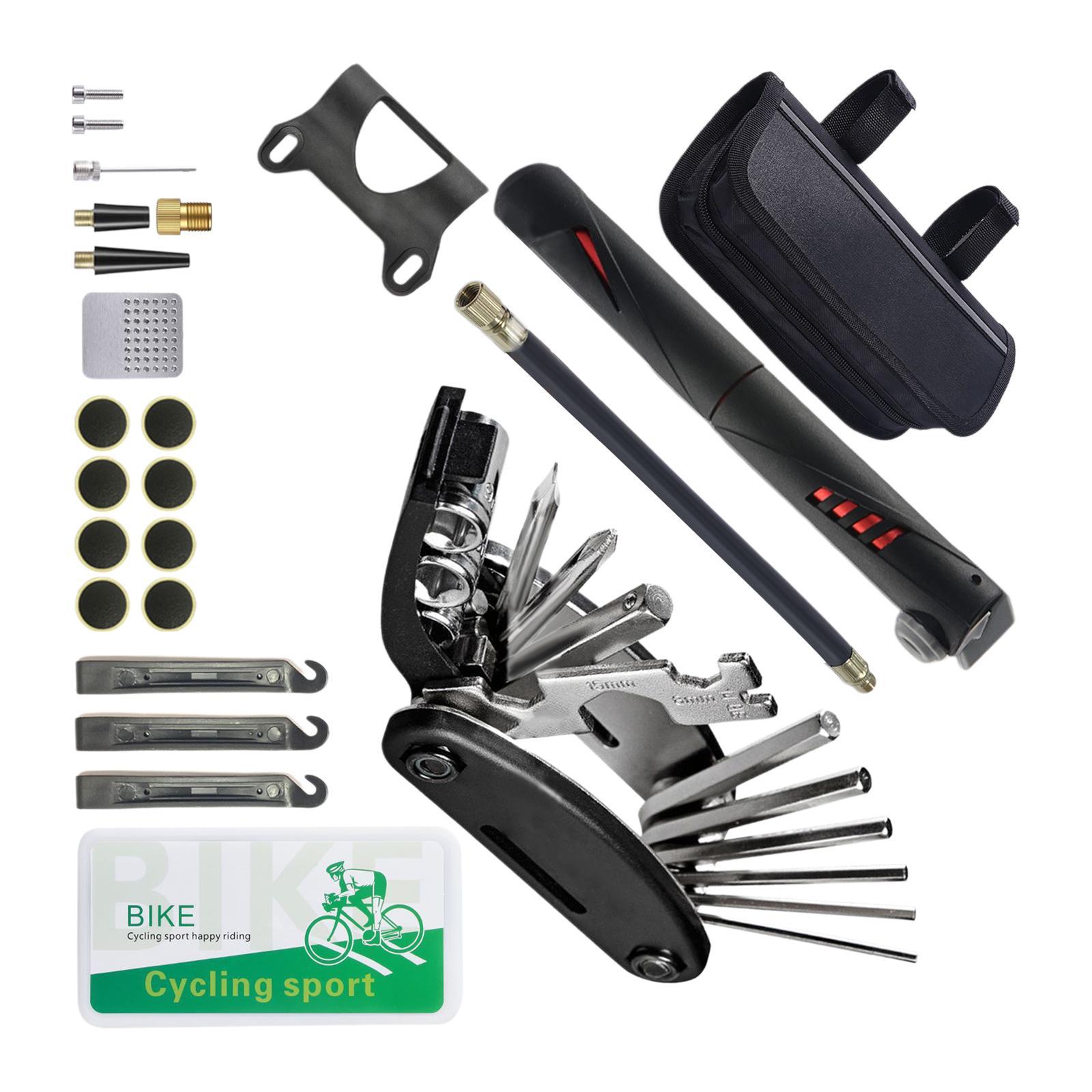 Bike Tire Repair Tools, Bike Tool, Mini  Tire Pump, Tire Puncture Repair Set,  Tire Lever and Portable Bike Bag, Bike Tire Patch Set