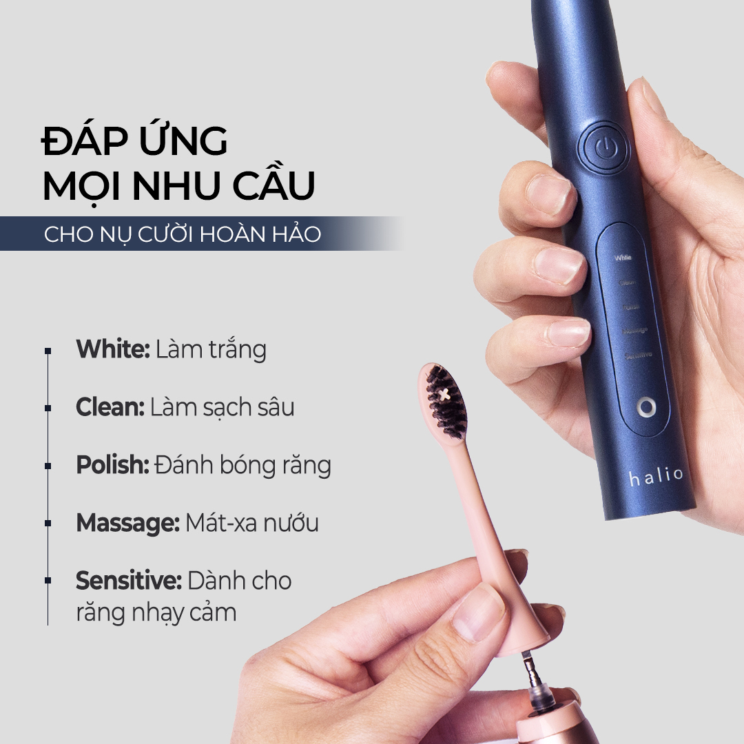 Combo Máy Tăm Nước Halio UltraClean Blue, Máy Rửa Mặt Halio Originals, Bàn Chải Điện Halio PRO Midnight Blue