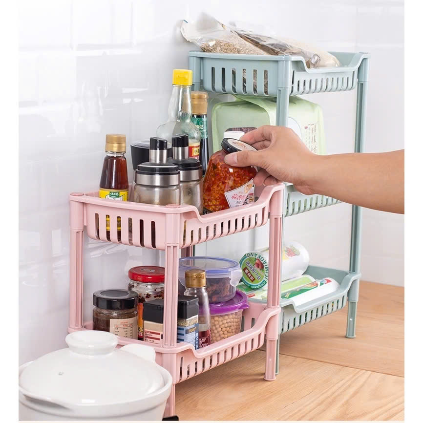 Kệ chữ nhật 2, 3 tầng nhựa VIỆT NHẬT - Đựng gia vị, chén đĩa bếp, đồ dùng phòng tắm size Trung- Hàng Việt Nhật (Giao màu ngẫu nhiên)
