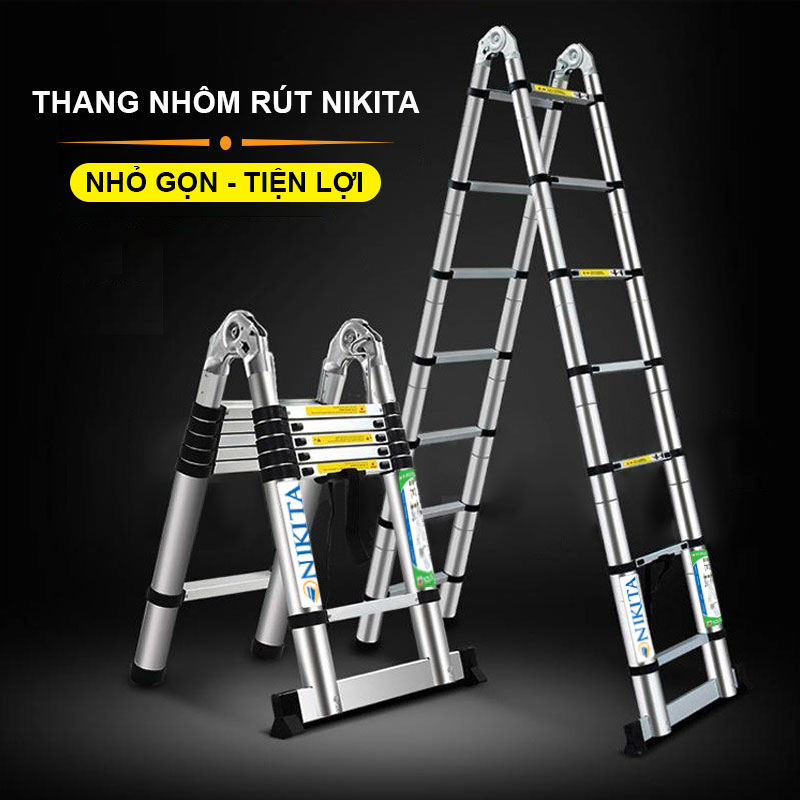 Thang Nhôm Rút Chữ A Đa Năng - Hàng Chính Hãng NIKITA - Công Nghệ Tiên Tiến Nhật Bản - Tiêu Chuẩn Châu Âu