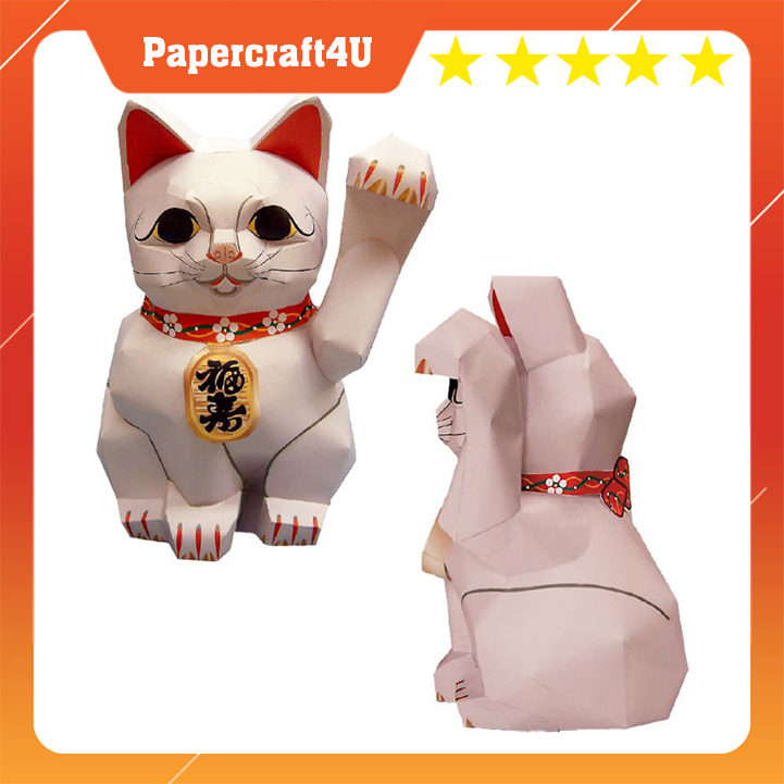 Mô hình giấy mèo may mắn Lucky Cat - Beckoning People (in mực dầu)