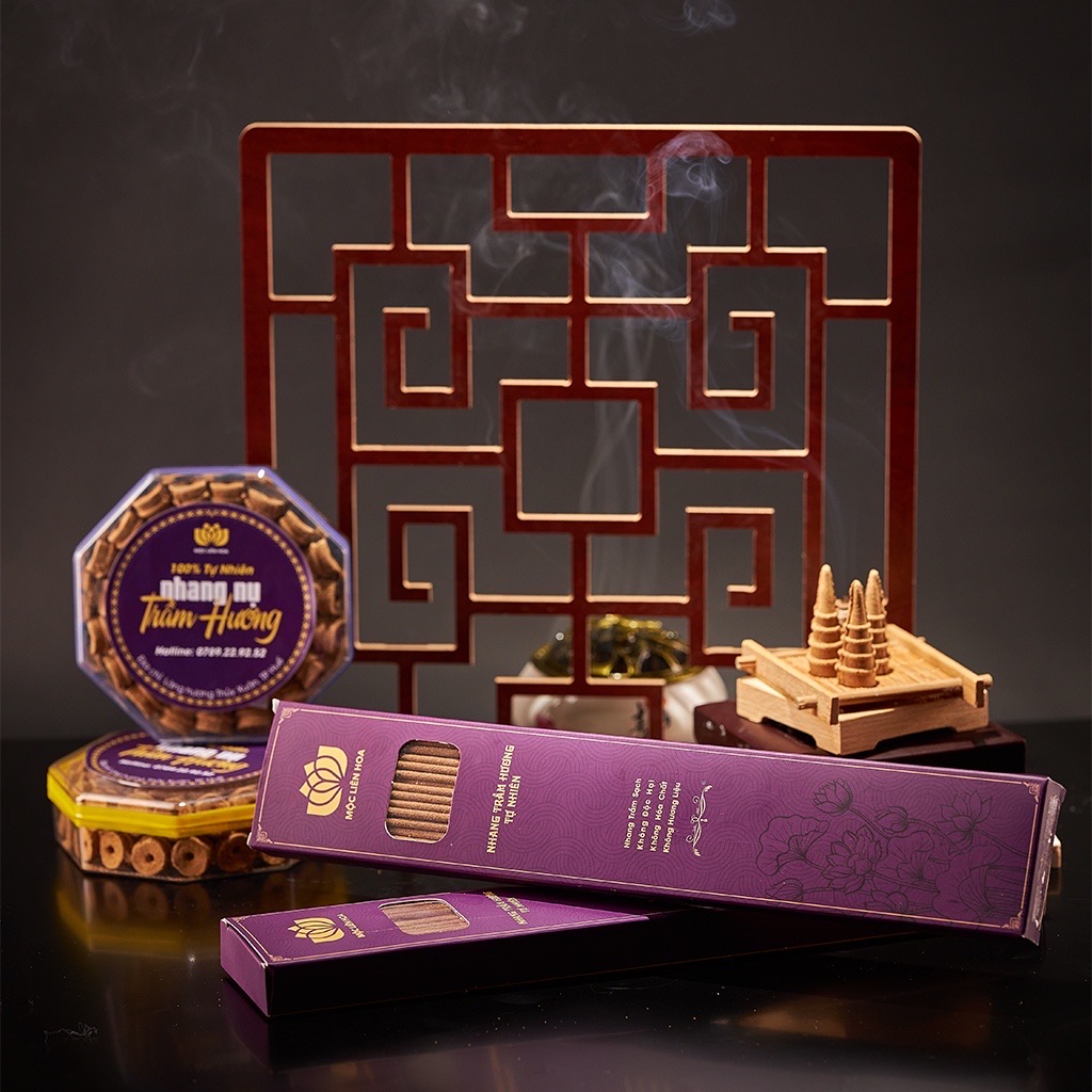 Nhang Trầm Hương Tự Nhiên Mộc Liên Hoa Chân Mộc - Thơm Dịu Nhẹ, Túi Dùng Thử 10 Cây