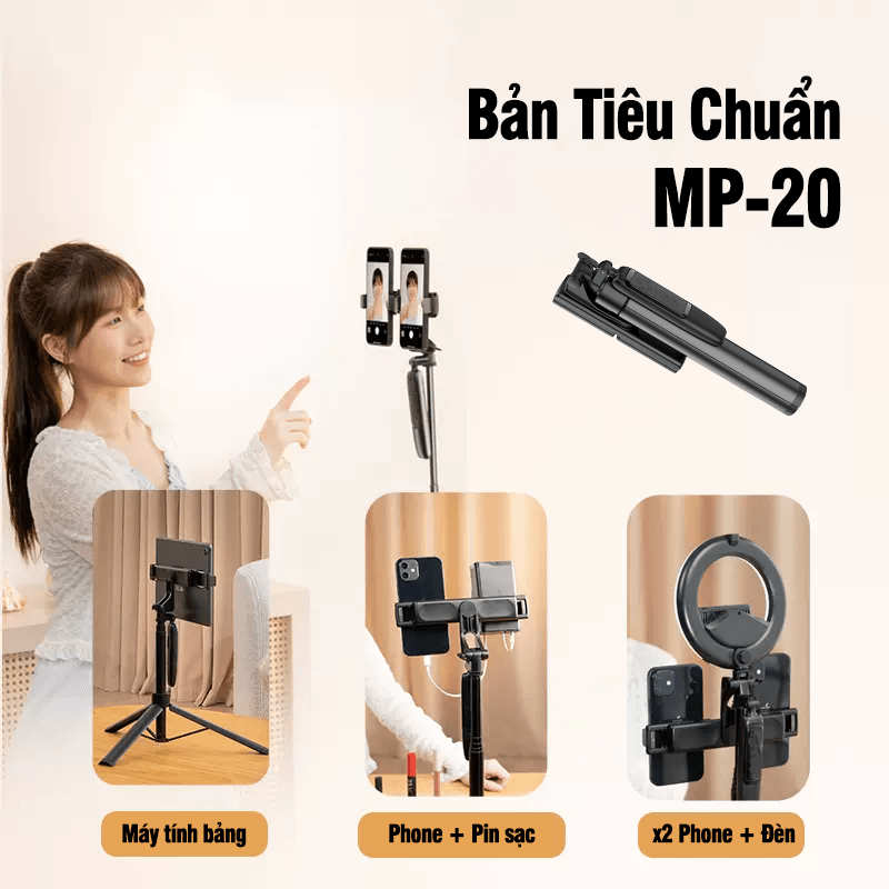 Cây quay điện thoại, livestream, tik tok, video đôi MP-20, gậy selfie tự sướng gấp gọn, máy tính bảng, học tập online, hàng chính hãng