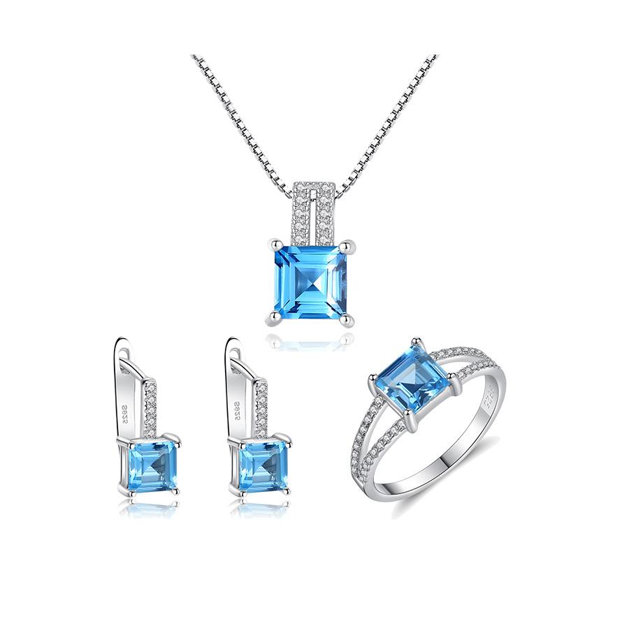 Bộ Trang Sức Bạc Nữ Đẹp Đính Đá Topaz Xanh Cao Cấp 3 Món Bảo Ngọc Jewelry [THIẾT KẾ ĐỘC QUYỀN]