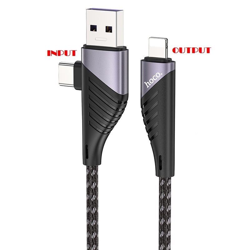 Cáp sạc 2-in-1 Hoco U95 Freeway cổng USB to Lightning 2.4A Max và Type-C to Lightning PD20W (Hàng chính hãng)