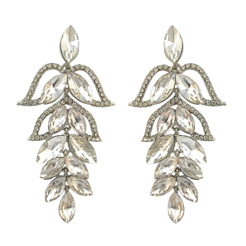 Fashion Women Lady Crystal Leaf Ear Stud Wedding Party Jewelry