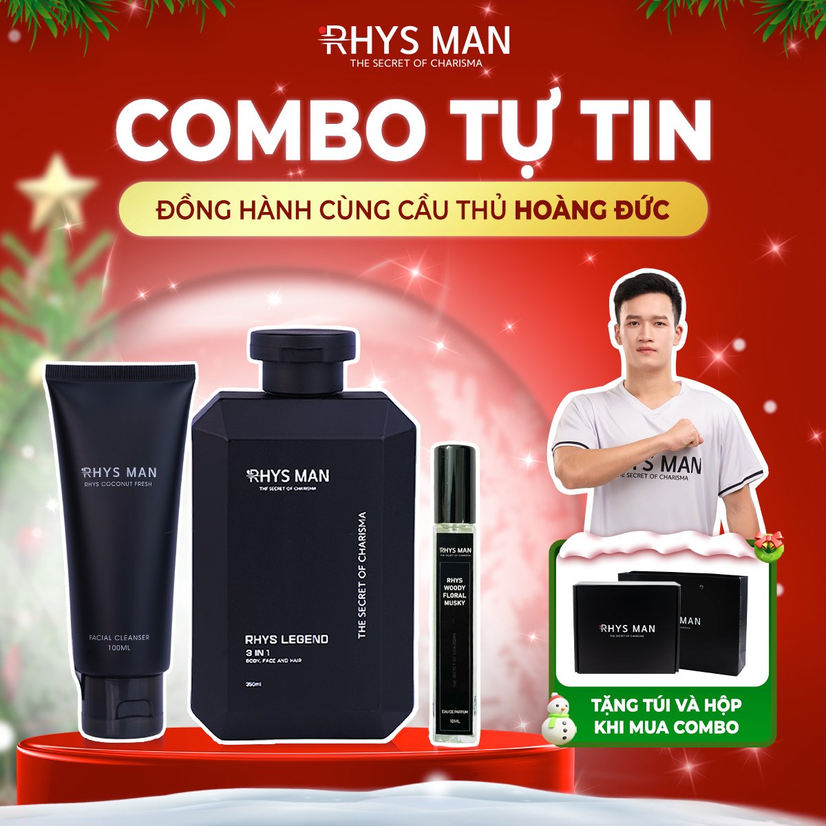 Combo Sữa rửa mặt nam &amp; Sữa tắm gội nam 3 in 1 &amp; Nước hoa nam RHYS MAN - Hàng chính hãng