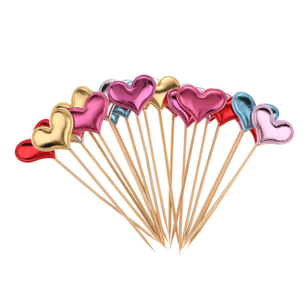 20 Pieces Toothpick Leather Heart Cupcake Picks Birthday Topper