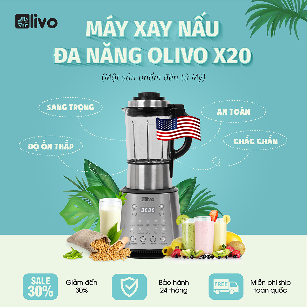 Máy Làm Sữa Hạt - Máy Xay Sinh Tố Đa Năng OLIVO X20 - Hàng Chính Hãng