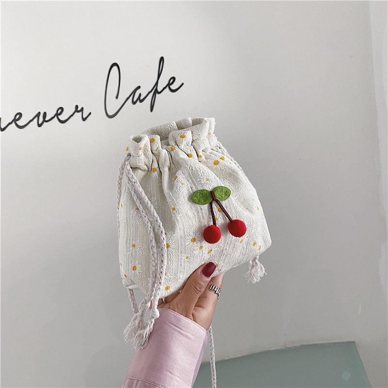 Straw Bag Lace Bucket Bag Women's Shoulder Bag Crossbody Small Bag