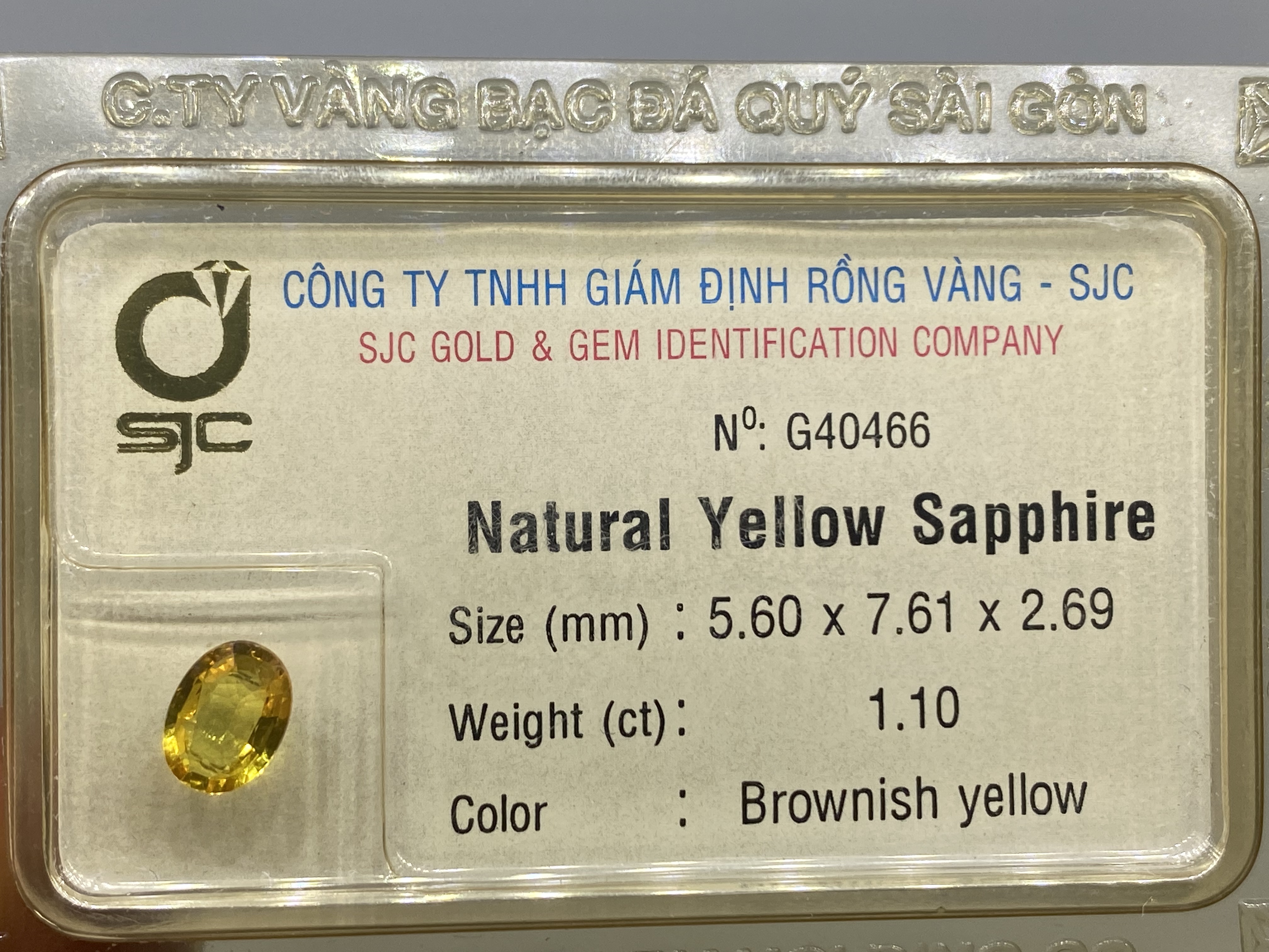 Viên sapphire vàng thiên nhiên 1.1ct 40466