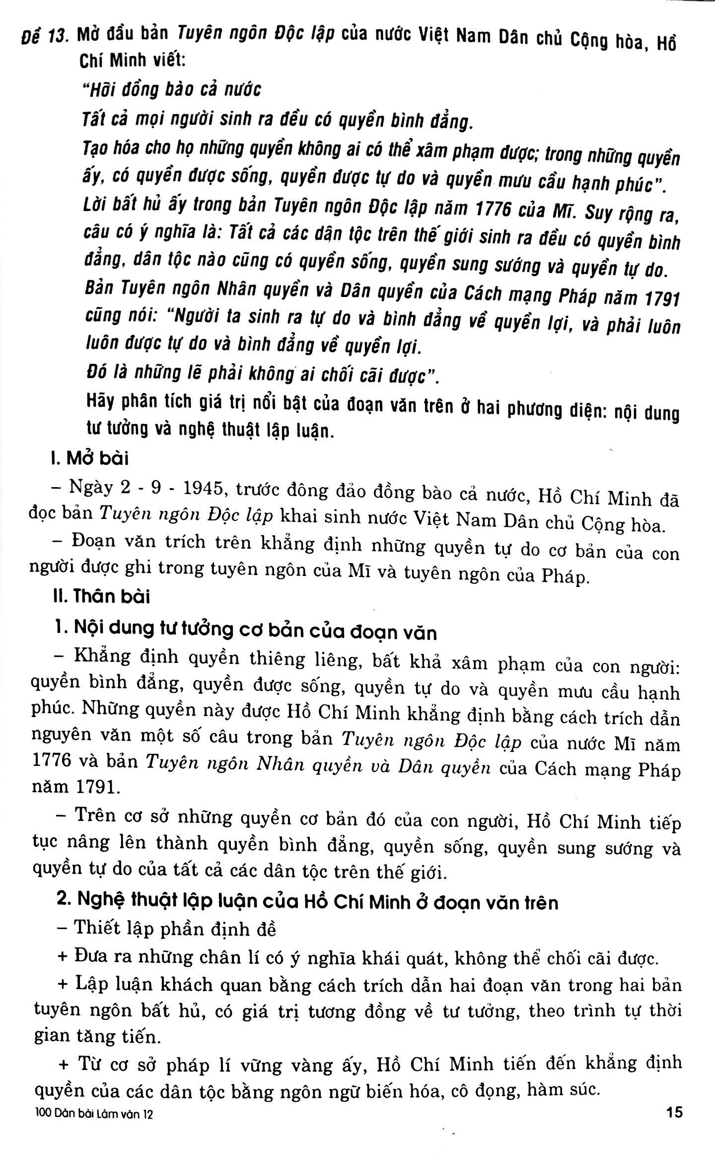 100 Dàn Bài Chi Tiết Làm Văn Lớp 12