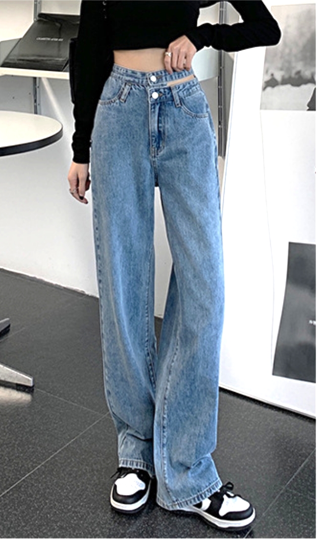 Quần jean ống rộng eo kiểu hot trend