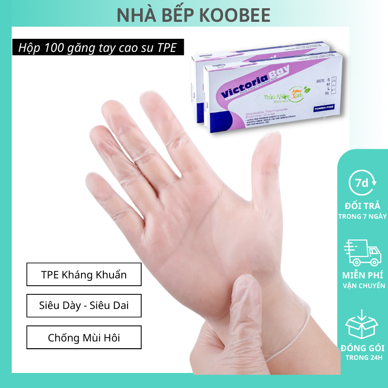 Hộp 100 găng tay làm bếp TPE kháng khuẩn siêu dai cảm ứng điện thoại KooBee