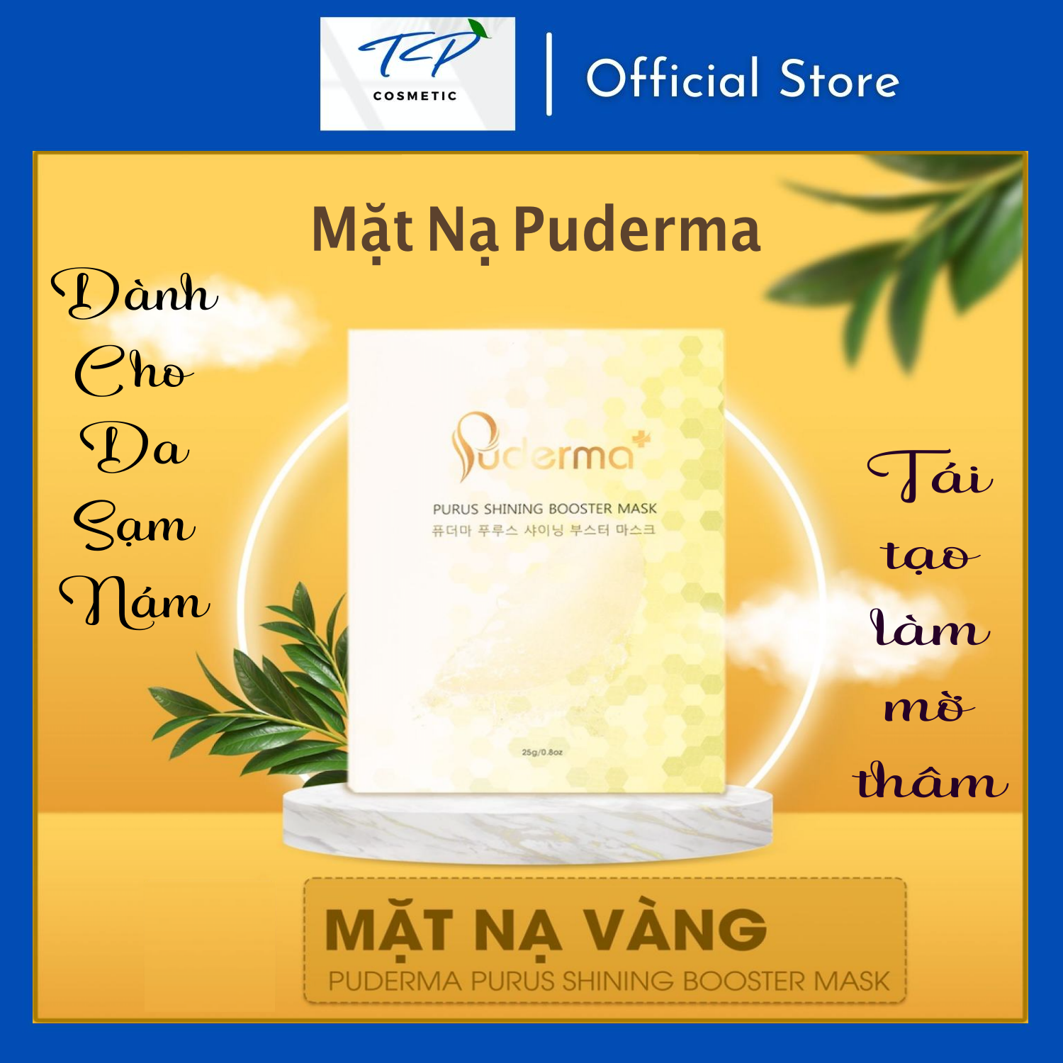 Mặt Nạ Vàng PUDERMA dành cho da nám: tái tạo, cấp ẩm, trắng da, làm mờ vết thâm nám.