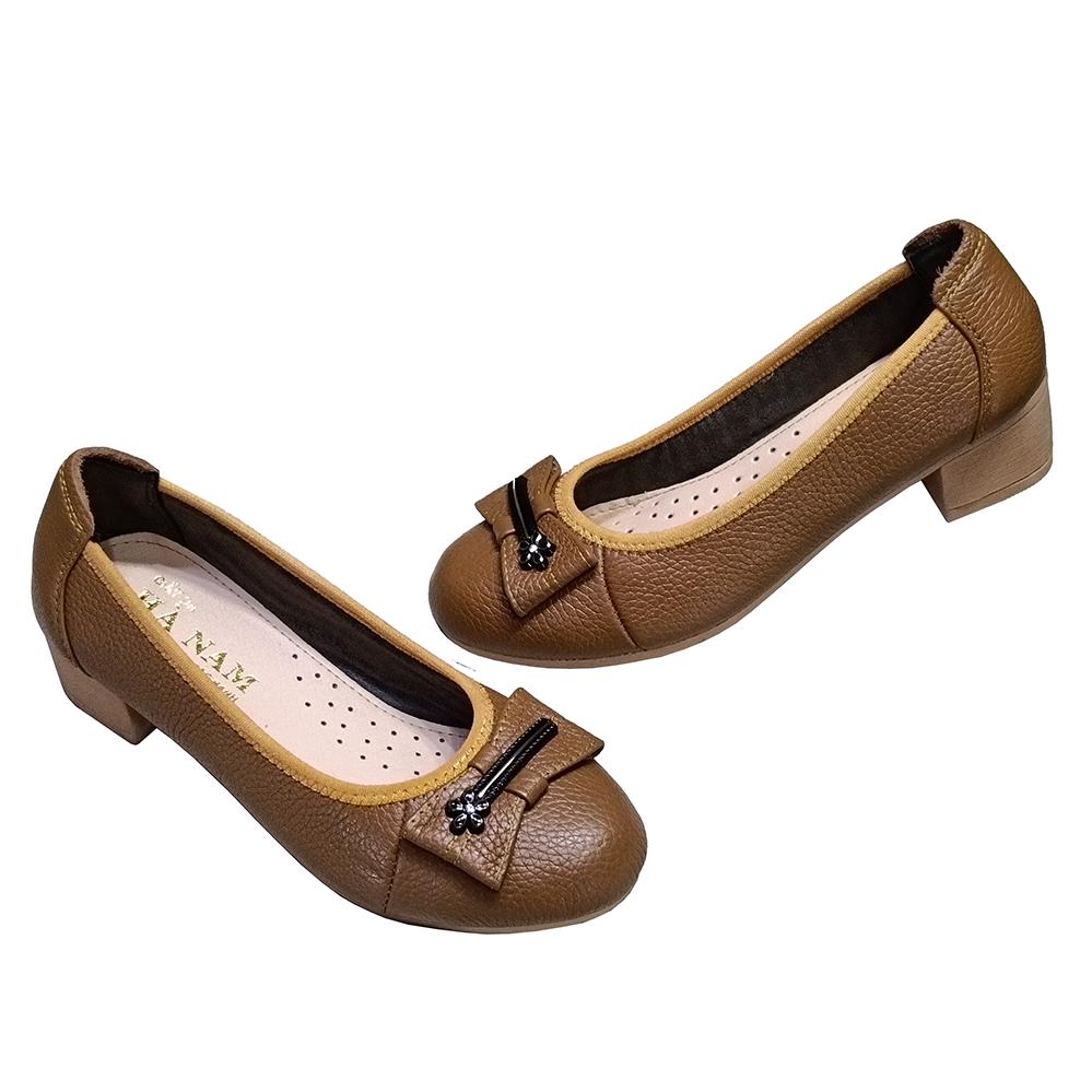 Giày Búp Bê Nữ Cao Gót HA NAM Da Bò Thật Thời Trang Cao Cấp 5cm GBBN20898 - Màu Đen