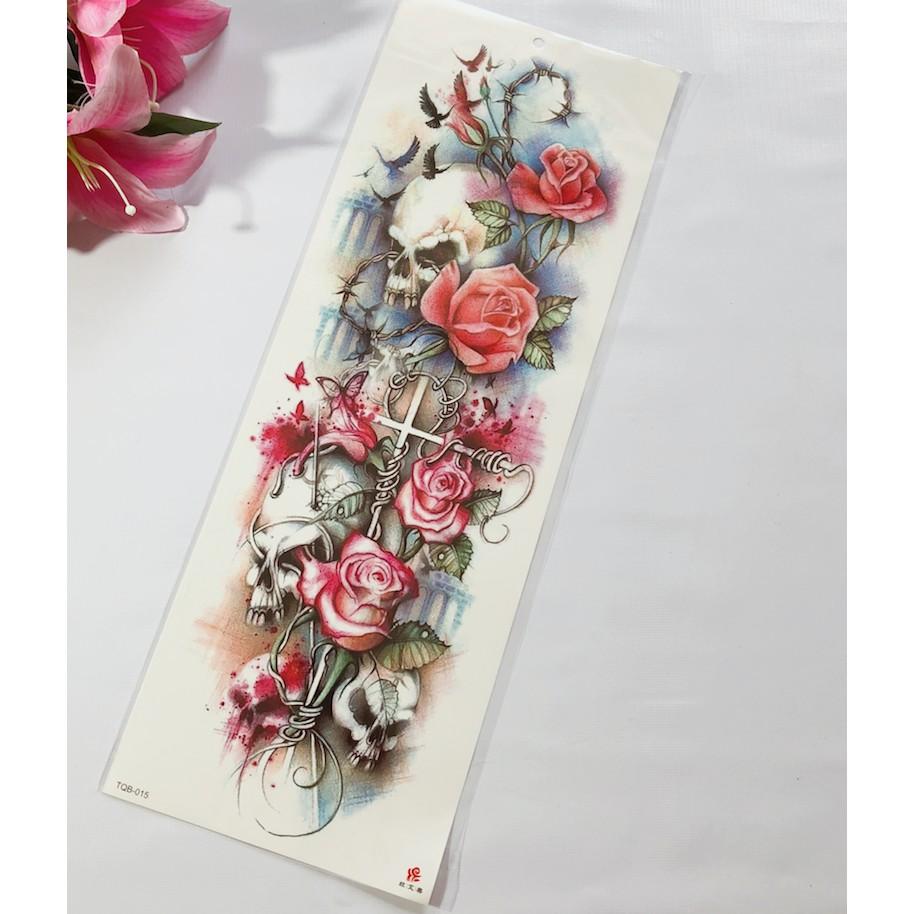 Combo 2 tấm hình xăm dán kín tay cao cấp 3d sắc nét 17x48cm- tặng bắp tay mini 10x20cm