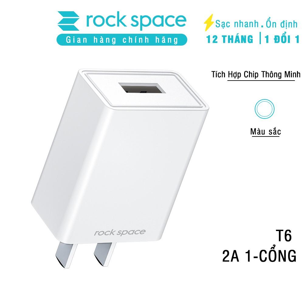 Củ Sạc Rockspace T6 plus 2A ,1 cổng dành cho Iphone ,1 cổng USB dành cho Samsung Huawei Vsmart Oppo iPad máy tính bảng - Hàng chính hãng 