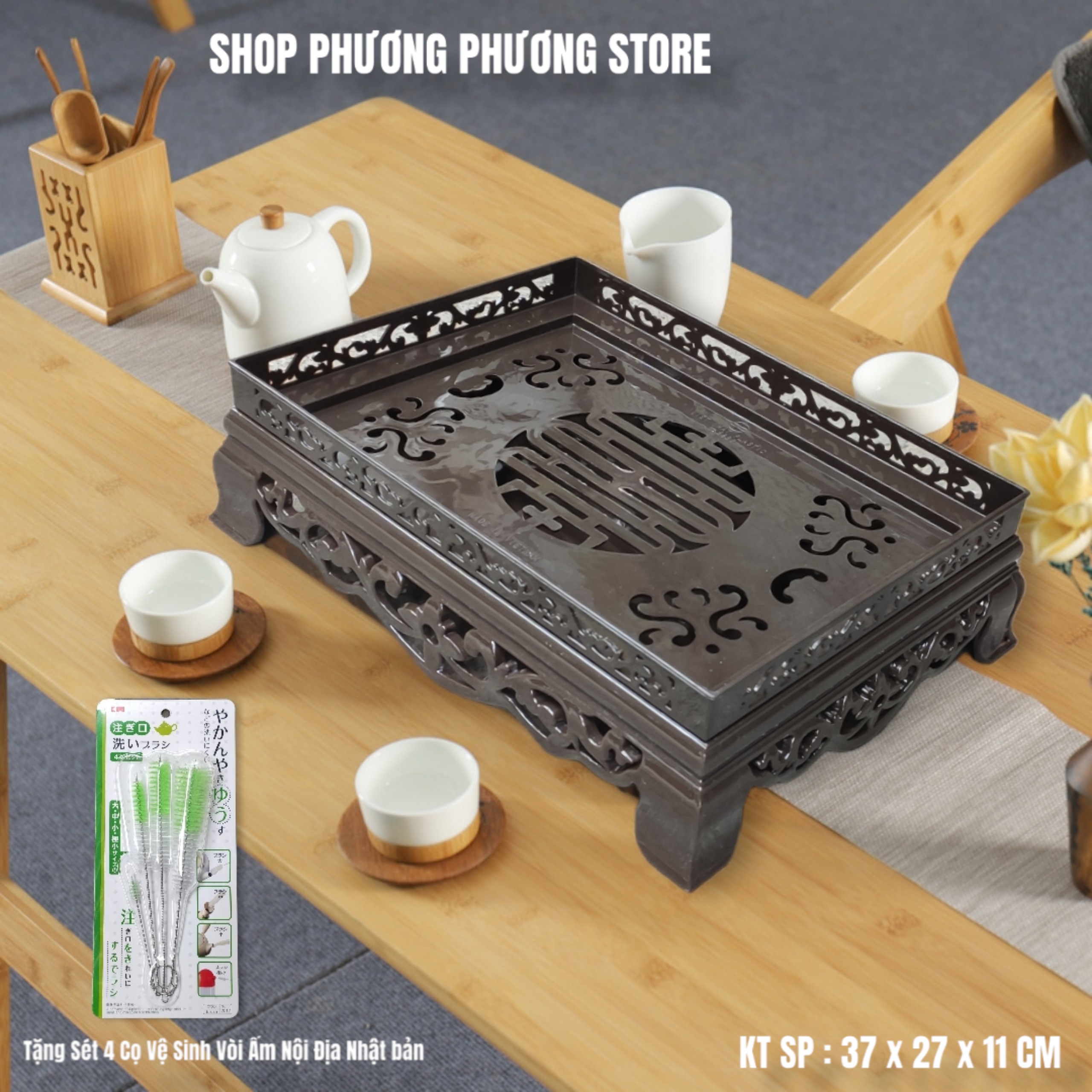 KHAY TRÀ KIỂU DÁNG CỔ SANG TRỌNG CÓ KHAY HỨNG NƯỚC