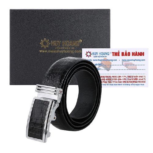 Dây nịt nam da cá sấu Huy Hoàng nguyên con bụng màu đen HP4742