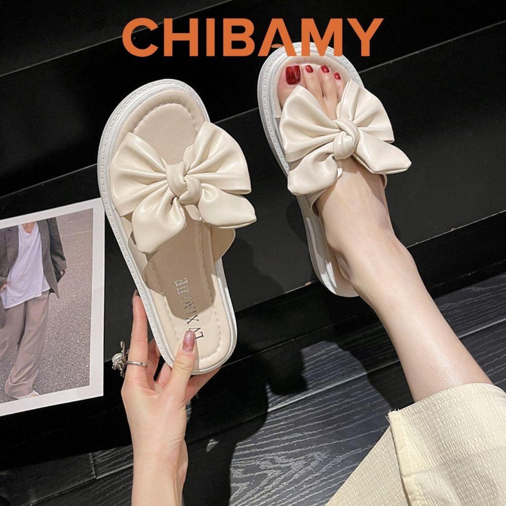Dép nữ Thắt Nơ Da Mềm CHIBAMY đế bánh mì siêu nhẹ cao 3cm, Dép thời trang nữ tiểu thư 2022