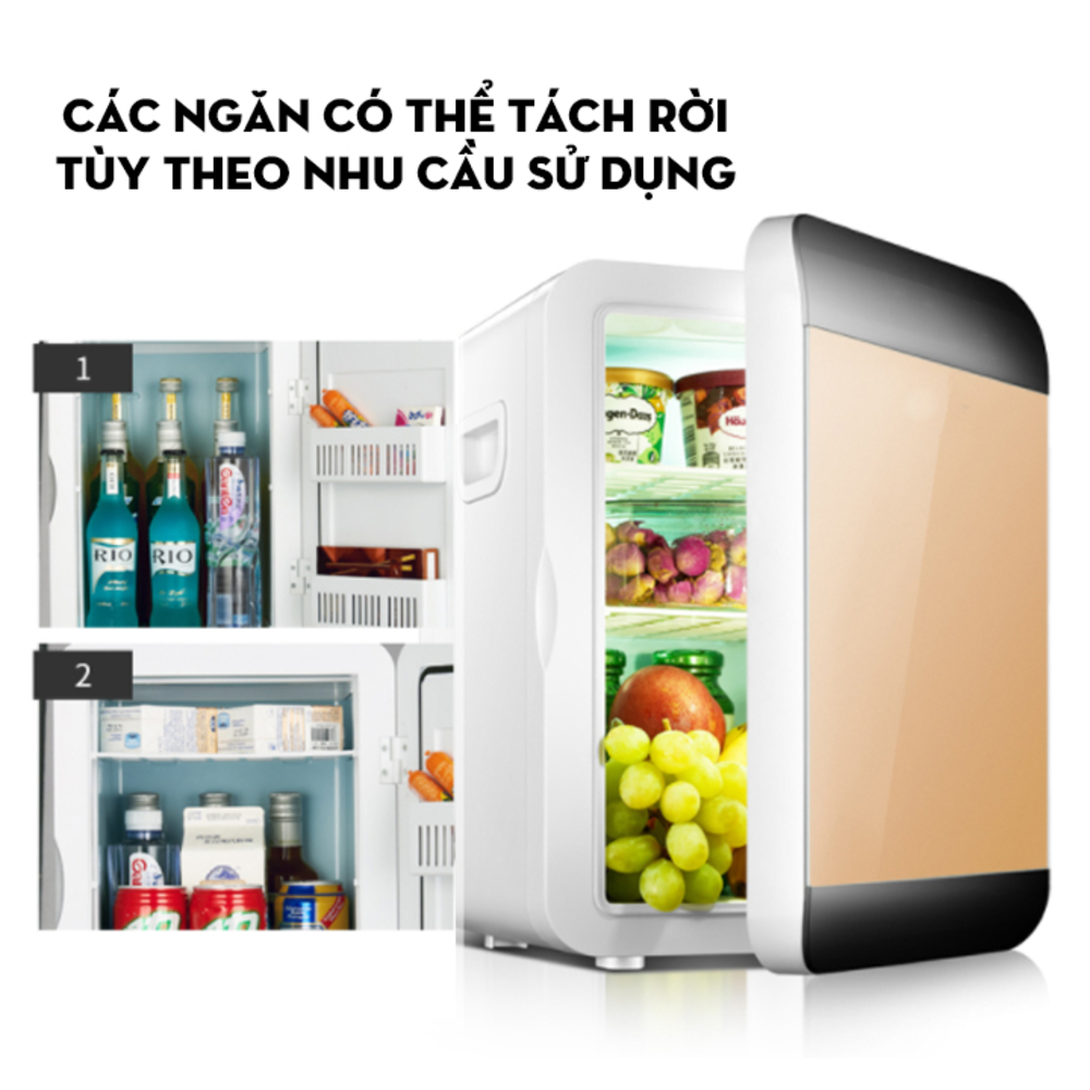 Tủ lạnh mini 20L 2 chiều nóng lạnh cao cấp sử dụng được điện áp 220V (gia đình) + 12V (ô tô) giao màu ngẫu nhiên