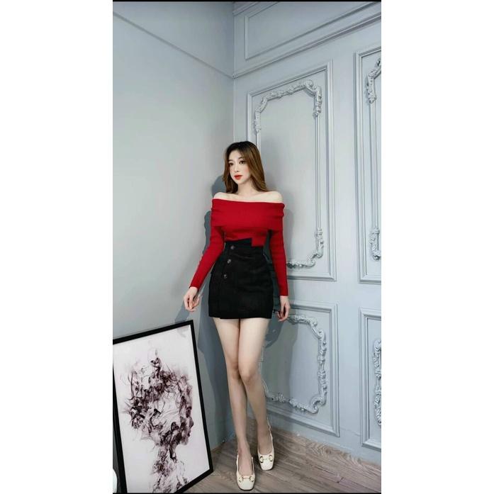Sét áo cotton trễ vai và chân váy siêu hot