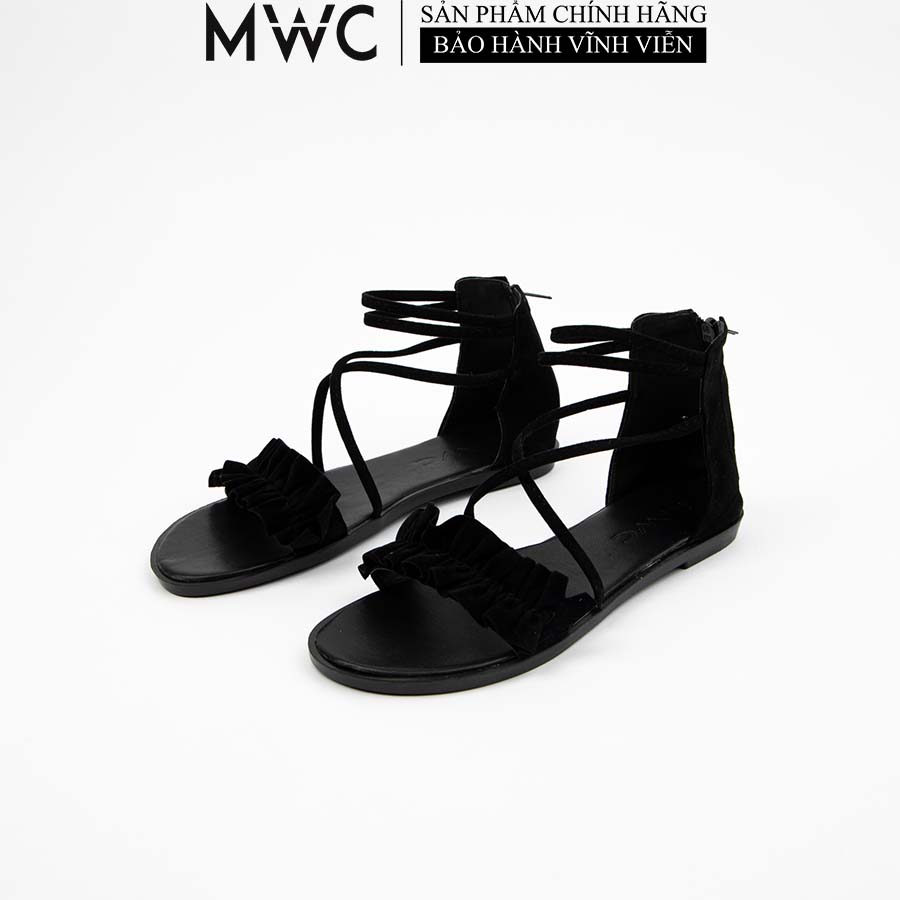 Giày Sandal Nữ MWC Quai Ngang Bèo Phong Cách Chiến Binh Màu Đen NUSD-12017