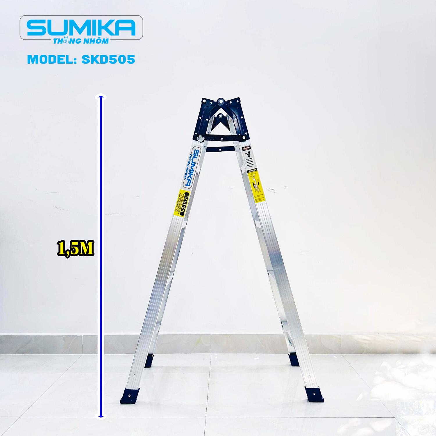 Thang nhôm xếp chữ A SUMIKA SKD505 - Chữ A cao 1.5m, chữ I cao 3.0m, tải trọng 150kg