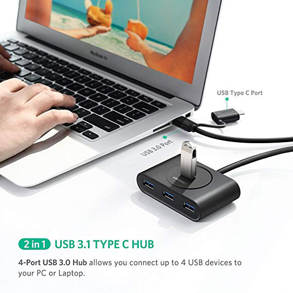 Bộ Chia USB 3.0 4 Cổng - Kết Hợp USB Type - C Ra 4 Cổng USB 3.0 Ugreen - Hàng Chính Hãng