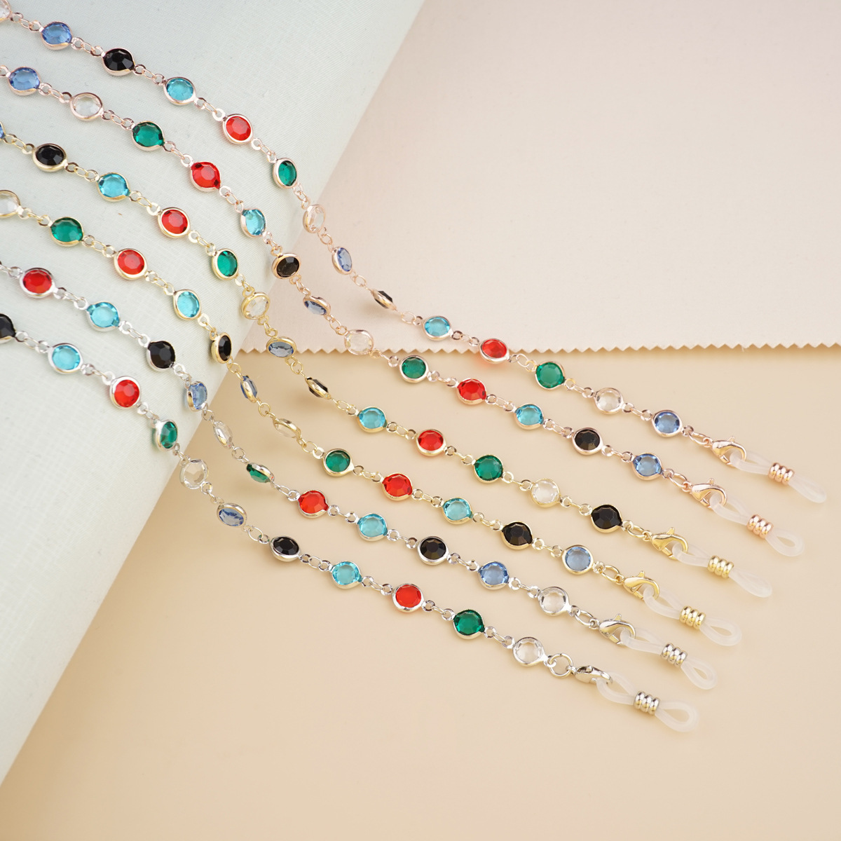 Chuỗi dây đeo gọng kính chuỗi hạt đá cầu vồng màu sắc ấn tượng độc đáo hot fashion trend top