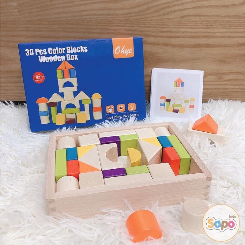 Đồ chơi hình khối,bộ xếp hình 30 khối gỗ cho bé