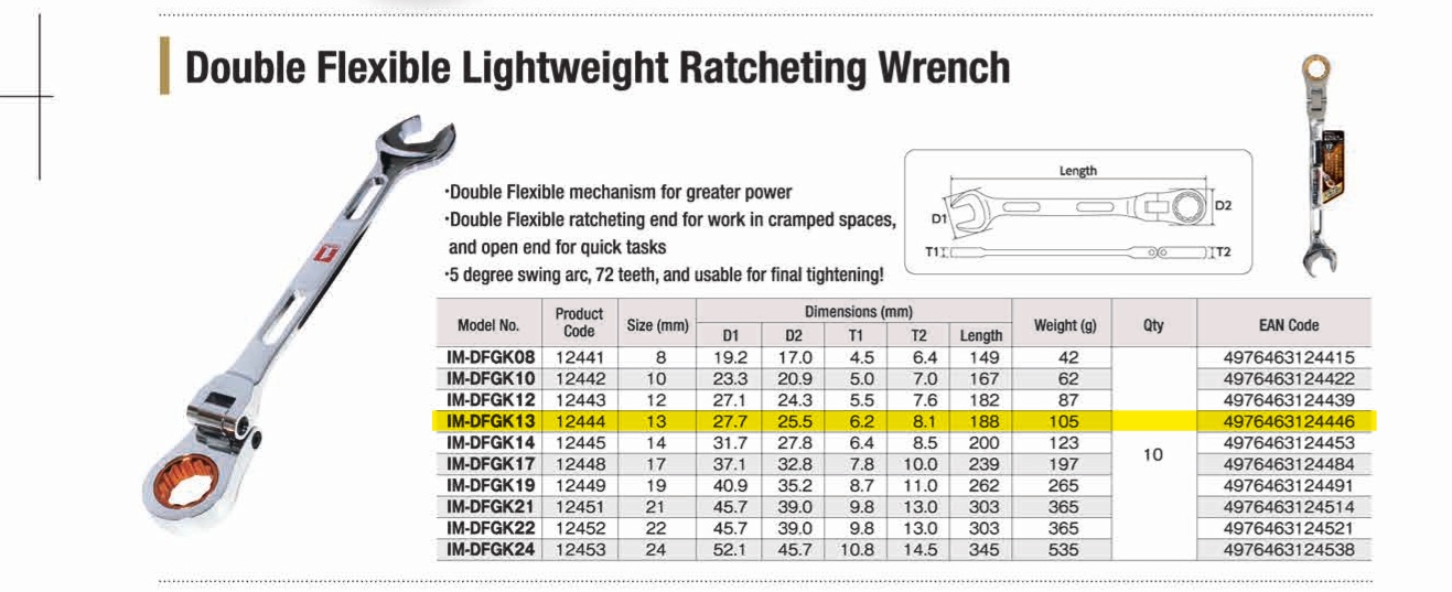 Cờ lê lục giác 13 tự động đảo chiều Musttool IM-DFGK13