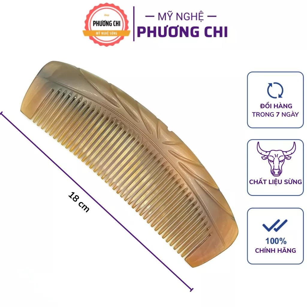 Lược sừng trâu vương miện cao cấp dài 18cm , lược gỡ rối , lược chải đầu | Mỹ Nghệ Phương Chi