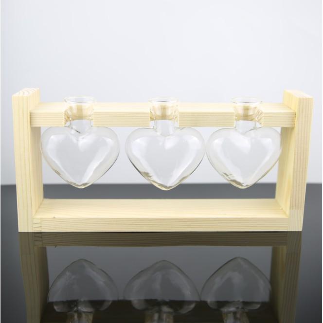 Bộ giá treo bình thủy tinh hình trái tim trồng cầy thủy sinh, cắm hoa văn phòng phong cách nhẹ nhàng đơn giản
