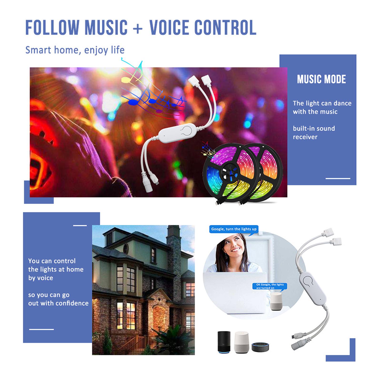 DC5V~12V IR+WiFi RGB Controller LED Strip Light Controller Wireless Smart Strip Light Controller Voice Control Compatible with Google Home and for Amazon Alexa Cloud Intelligence APP Control