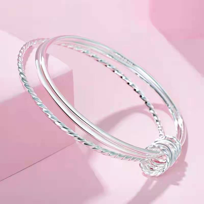 Combo 06 Lắc tay Bạc phong cách Hàn Quốc, Chất liệu Hợp Kim tráng bạc Nguyên Chất, cỡ vòng 6.6cm, kèm Hộp đựng Hoa Hồng