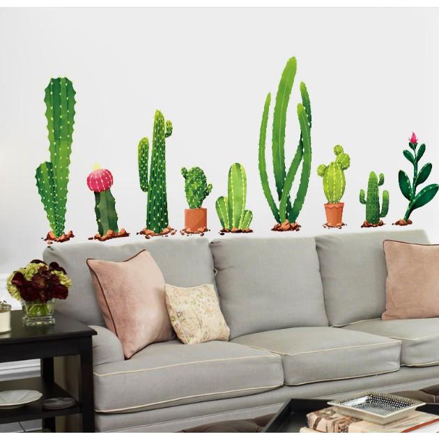 Decal trang trí tường - Nhiều Cây Xương Rồng Nhánh Dài