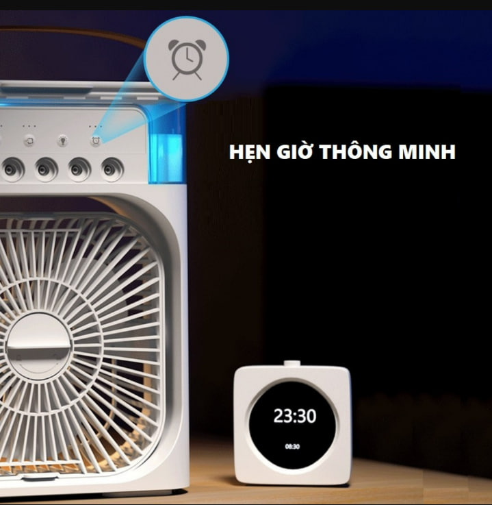 Quạt điều hoà hơi nước Mini Cooling, 3 chế độ gió dung tích bình chứa nước 600ml phun sương, Tích hợp đèn led, ẹn giờ thông minh