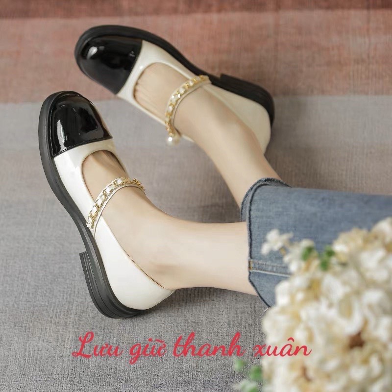 Giày búp bê nữ lolita đế cao 3 phân phối xích sang chảnh nhẹ nhàng D214