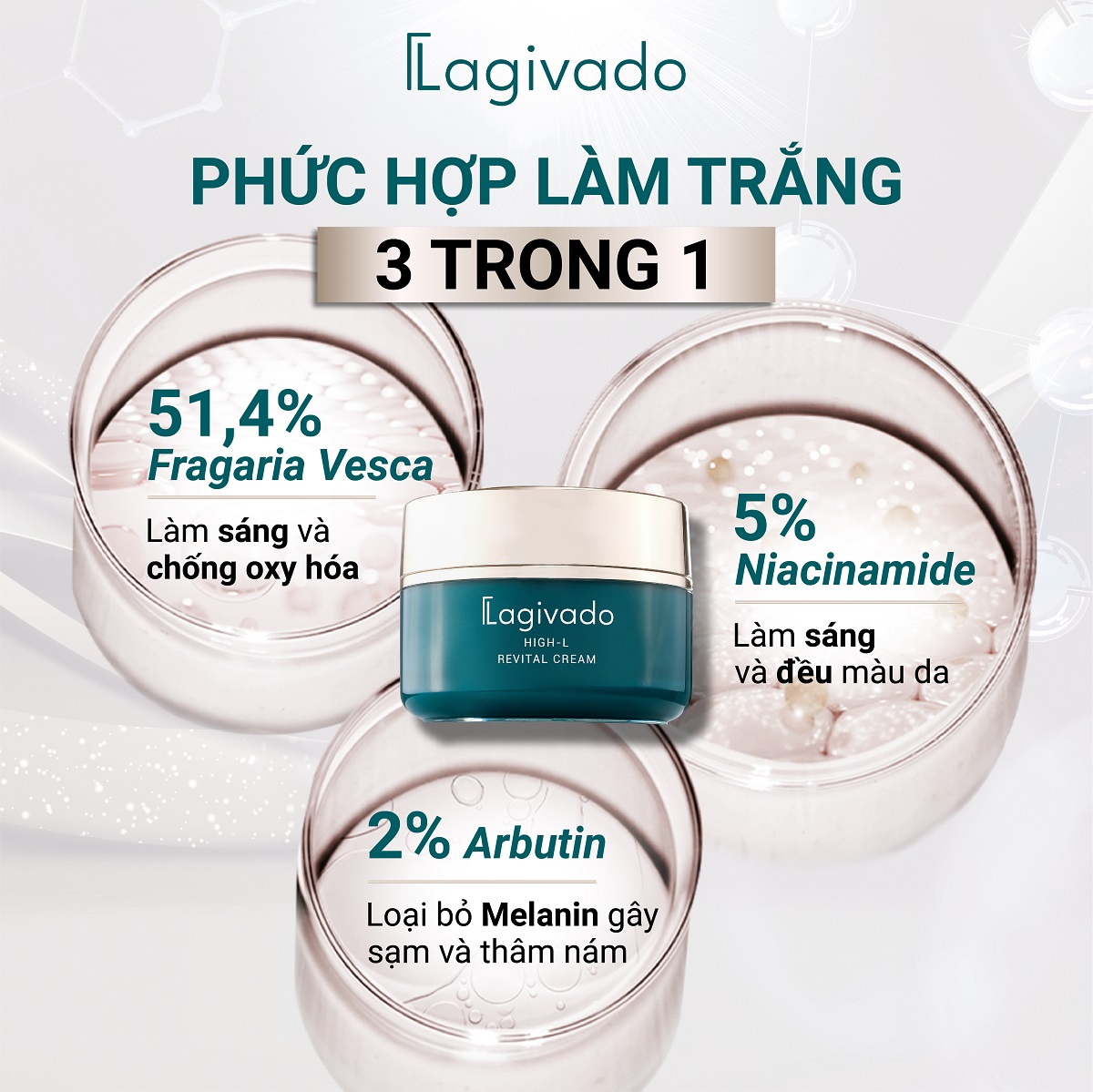 Kem dưỡng trắng và trẻ hóa da Lagivado High-L Revital Cream với Fragaria vesca 51,4% - 50 g