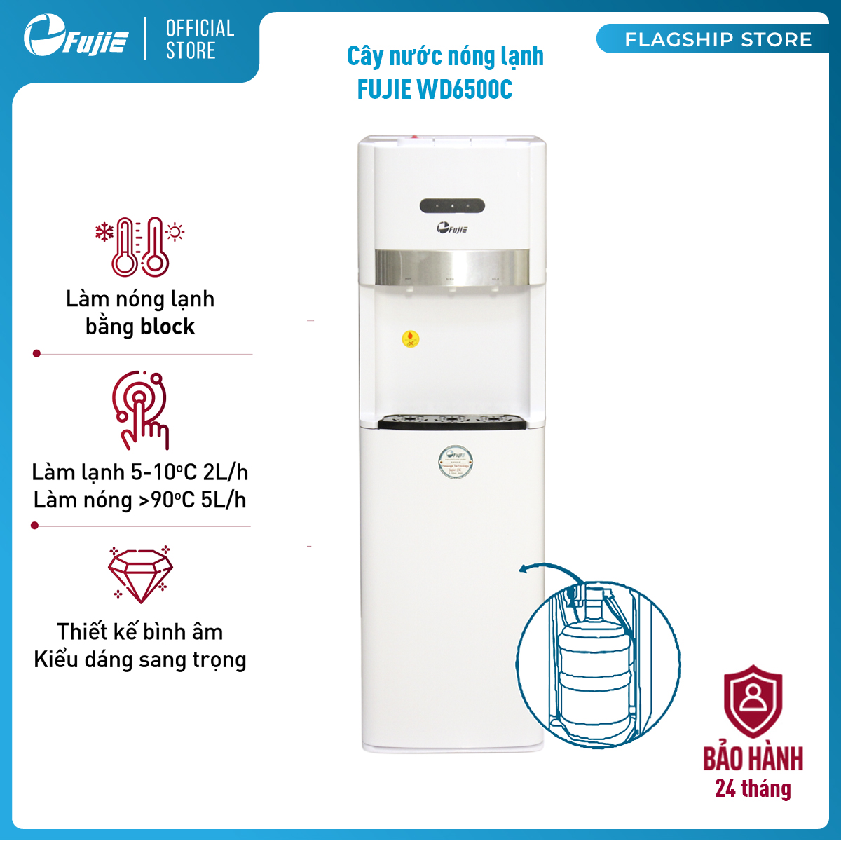 Cây Nước Nóng Lạnh Bình Âm Cao Cấp FujiE WD6500C - Chính Hãng