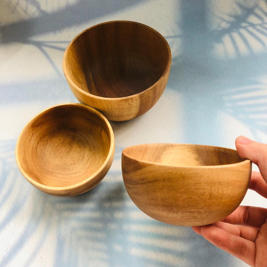 Bát/Tô/Chén Gỗ Keo Tự Nhiên 12x7/11x5/10x5 cm, Bát Ăn Cơm, Soup, Chè, An Toàn Cho Sức Khỏe, Chụp Ảnh Decor