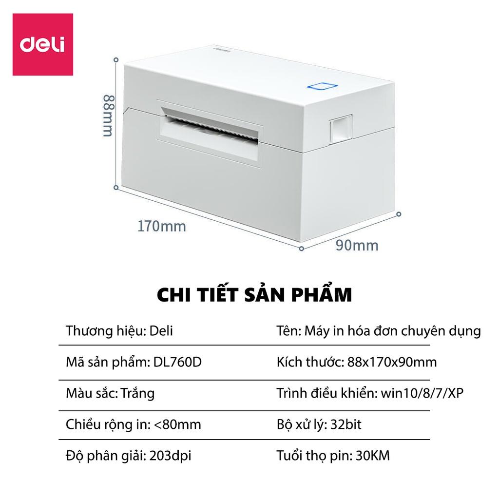 Máy In Nhiệt Deli - In Đơn Hàng TMĐT, Hóa Đơn Vận Chuyển, Tem Nhãn Mã Vạch, Phiếu Gửi, Logo Không Cần Mực,, Bill Thanh Toán, Mini Code, Bar Code - Tốc Độ 1s/đơn, Có Thể Dán Ngay - Kết Nối USB - Hàng Chính Hãng - DL-760D