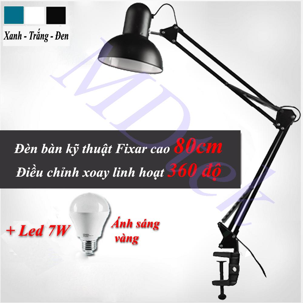 Đèn Bàn Modosa Kỹ Thuật Kiểu Dáng Pixar Học Tập, Làm Việc Dài 80Cm + Tặng Bóng Led 7W Vàng - Hàng Chính Hãng