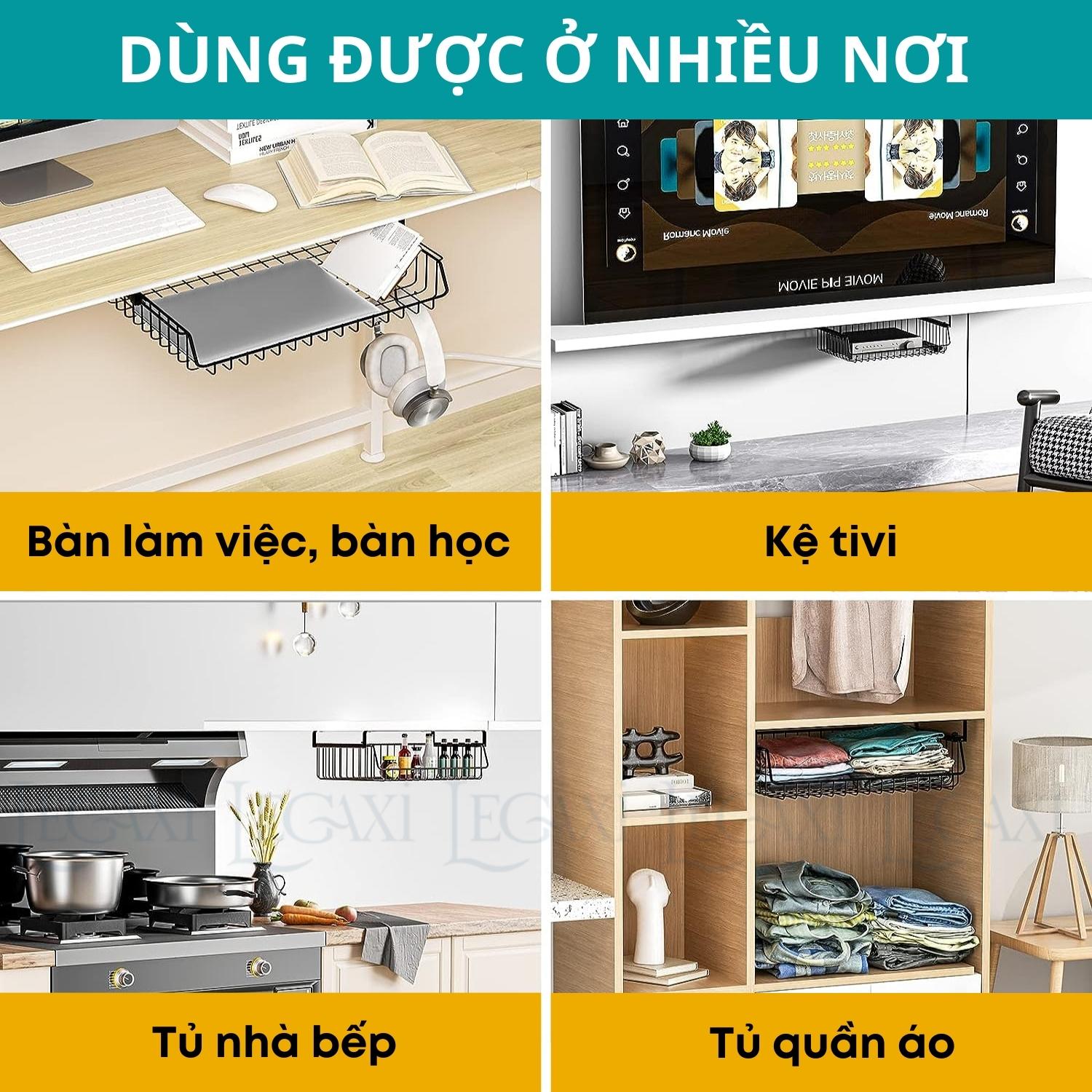 Khay lưới khung sắt để đồ dán dưới bàn làm việc bàn học làm việc ngăn bàn, hộc bàn văn phòng phẩm Legaxi