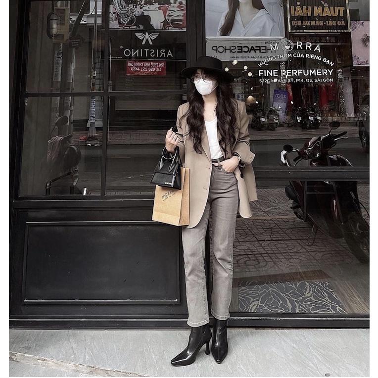 Quần jeans ống đứng xẻ màu ghi xám